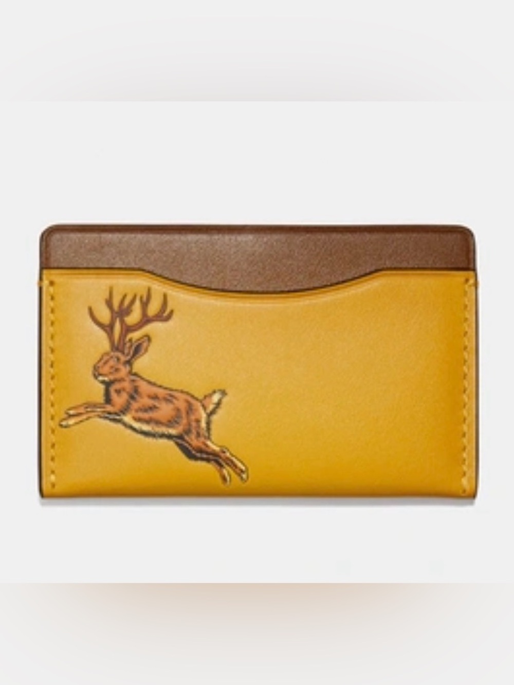 ISO Coach Yellow & Brown Leather Card Case w/ Jackalope Motif Mythical Monsters